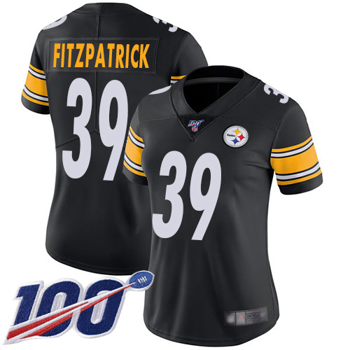 Women Pittsburgh Steelers Football #39 Limited Black Minkah Fitzpatrick Home 100th Season Vapor Untouchable Nike NFL Jersey